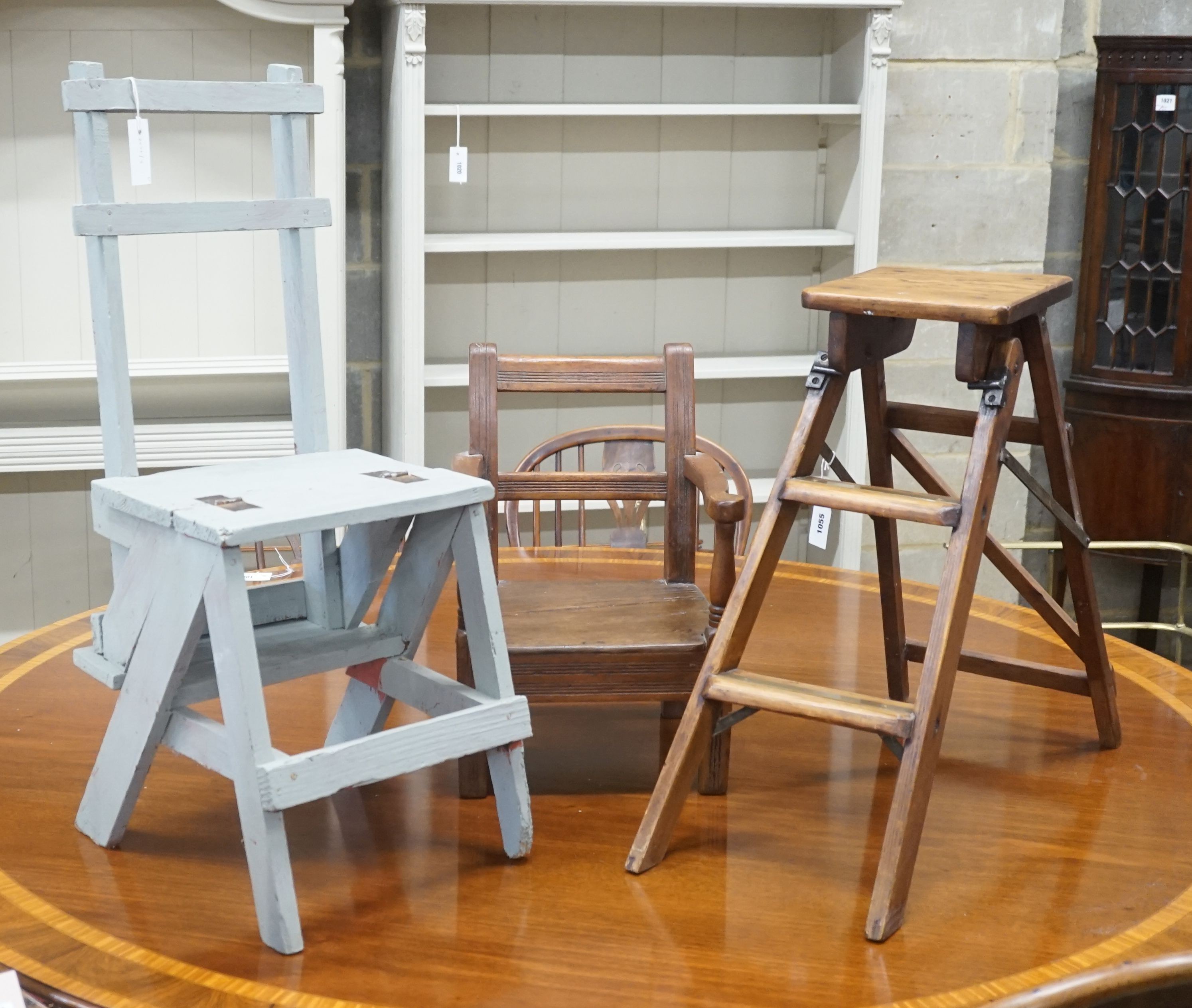 Two library steps and a childs chair